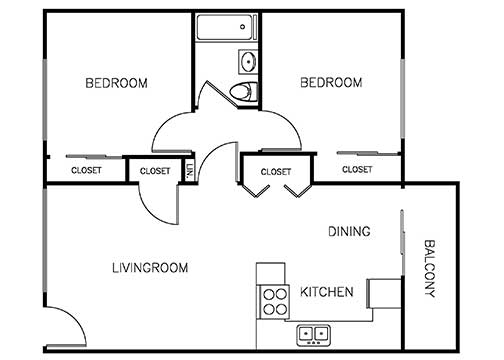 Palma Imperial 2 bedroom 1 bath 760 sqft floor plan